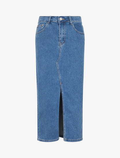 Jupe midi droite en jean - Bleu - 1