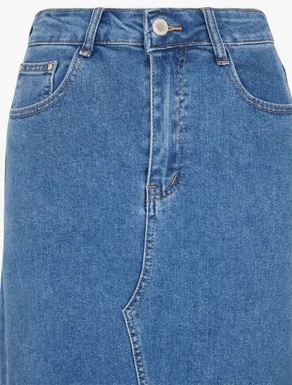 Jupe midi droite en jean - Bleu - 3