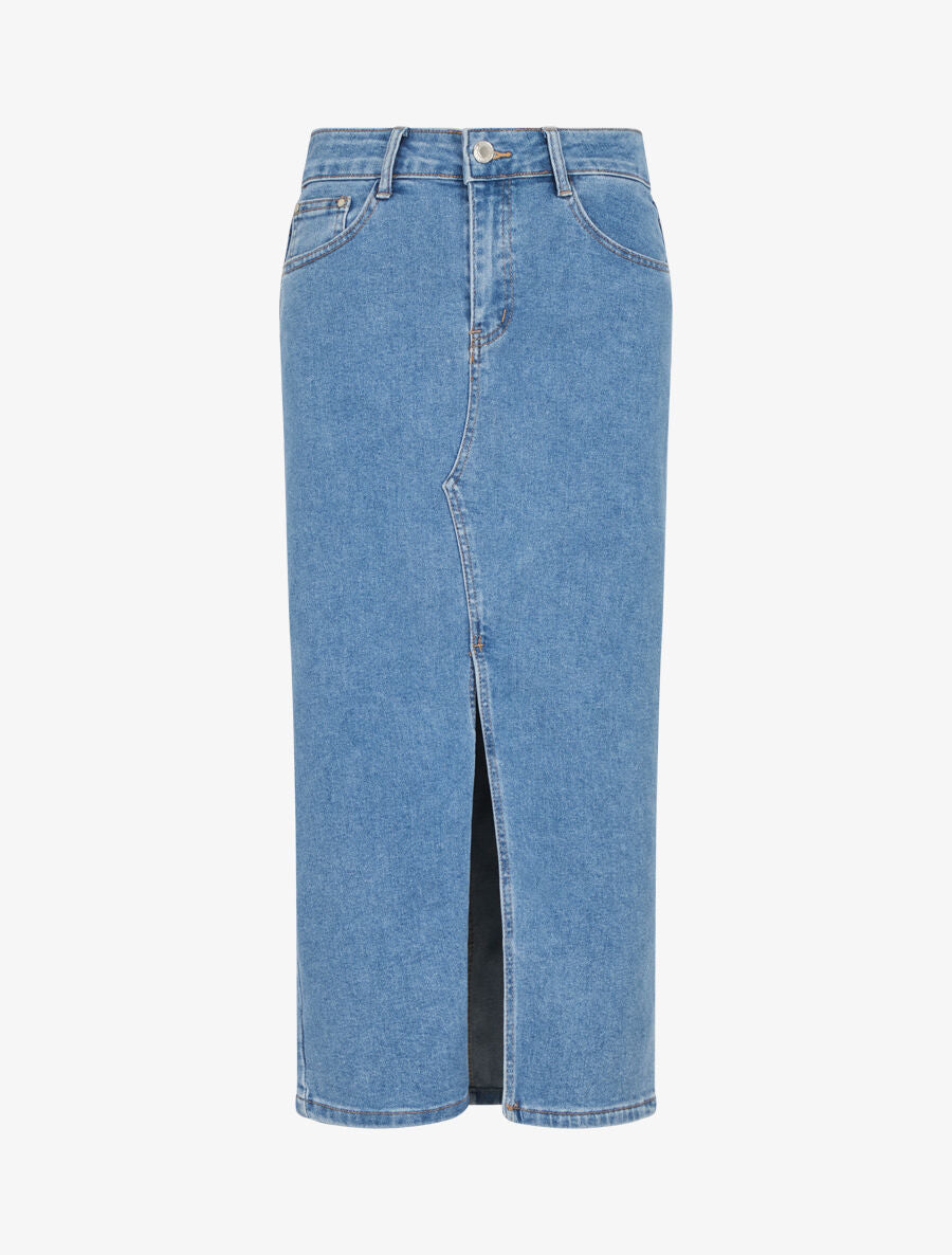 Jupe midi droite en jean - Bleu clair - 1