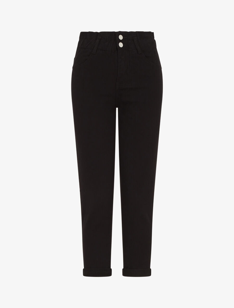 Jean mom taille haute froncée - Noir - 1