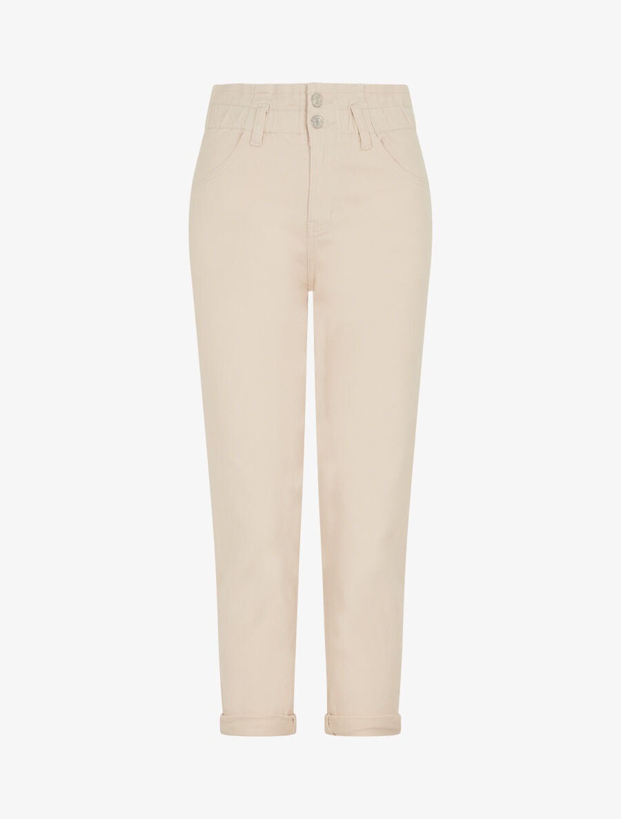 Jean mom taille haute froncée - Beige clair - 1