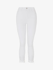 Jean slim taille haute bords à dentelle et strass - Blanc - 1