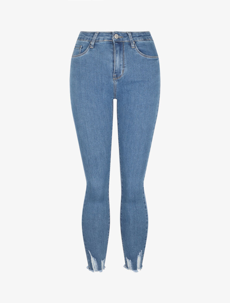 Jean skinny à bords coupe franche - Bleu denim - 1