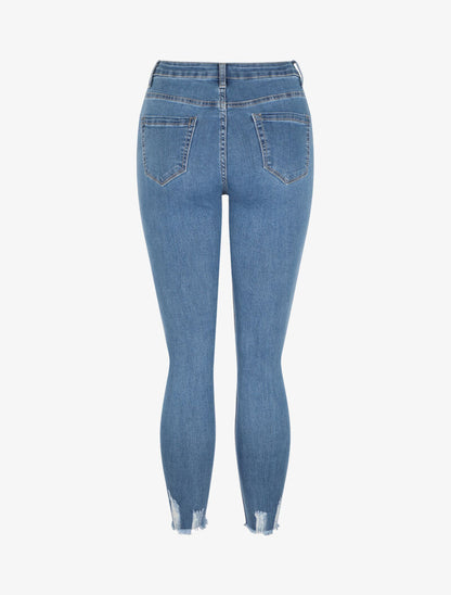 Jean skinny à bords coupe franche - Bleu denim - 2