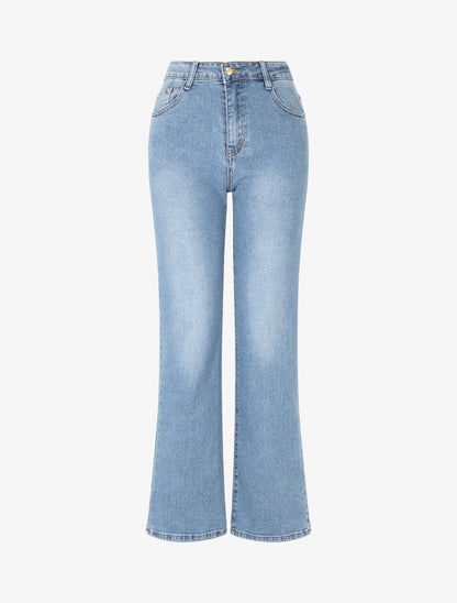 Jean grande taille droit à taille haute - Bleu