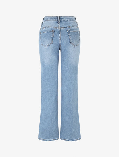 Jean grande taille droit à taille haute - Bleu