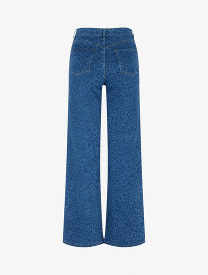 Jean wide leg imprimé léopard coupe droite - Bleu - 2