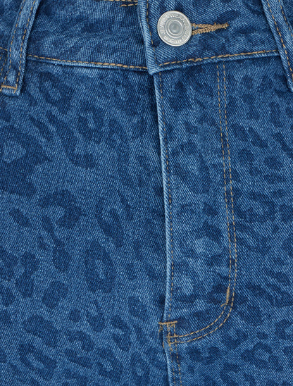 Jean wide leg imprimé léopard coupe droite - Bleu - 3