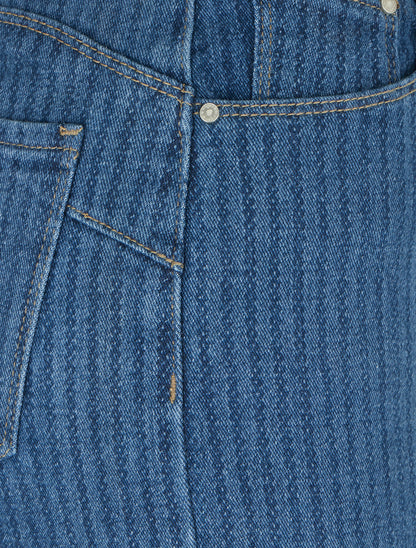 Jean wide leg imprimé rayures coupe droite - Bleu - 3