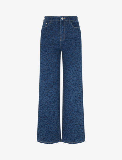 Jean wide leg imprimé léopard coupe droite - Bleu - 1