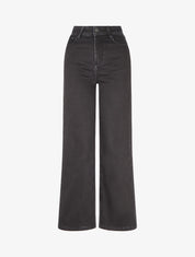 Jean wide leg à taille haute effet satiné - Noir - 1