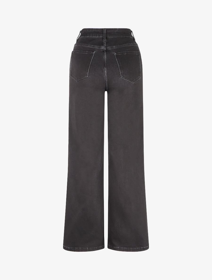 Jean wide leg à taille haute effet satiné - Noir - 2