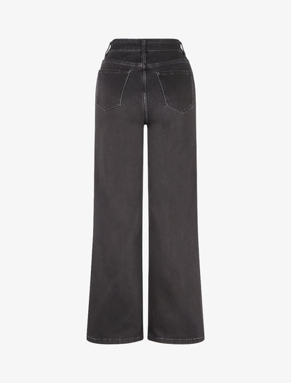 Jean wide leg à taille haute effet satiné - Noir - 2