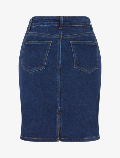 Jupe en jean droite taille haute - Bleu denim - 2