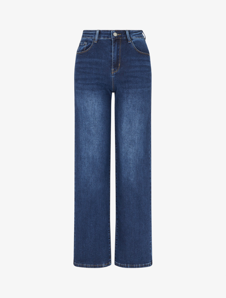 Jean droit push-up à taille haute - Bleu - 1