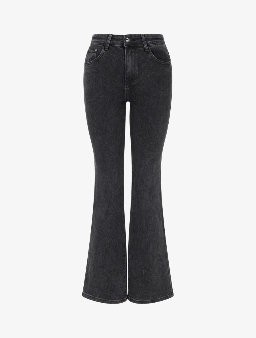 Jean délavé coupe flare - Noir - 1