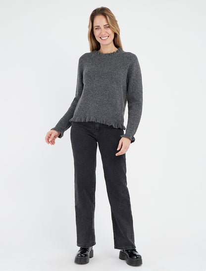 Jean wide leg delavé coupe droite - Noir