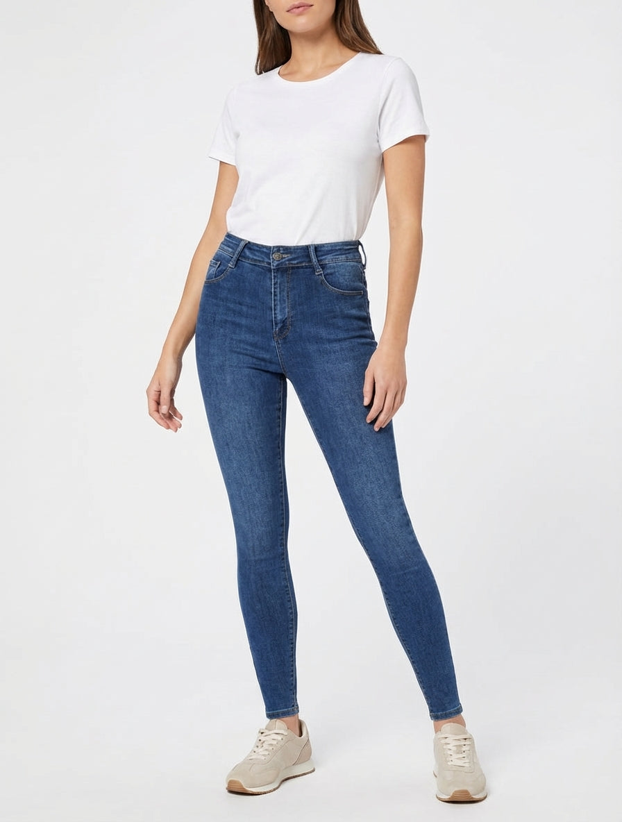 Skinny push-up jeans met hoge taille - Blauw