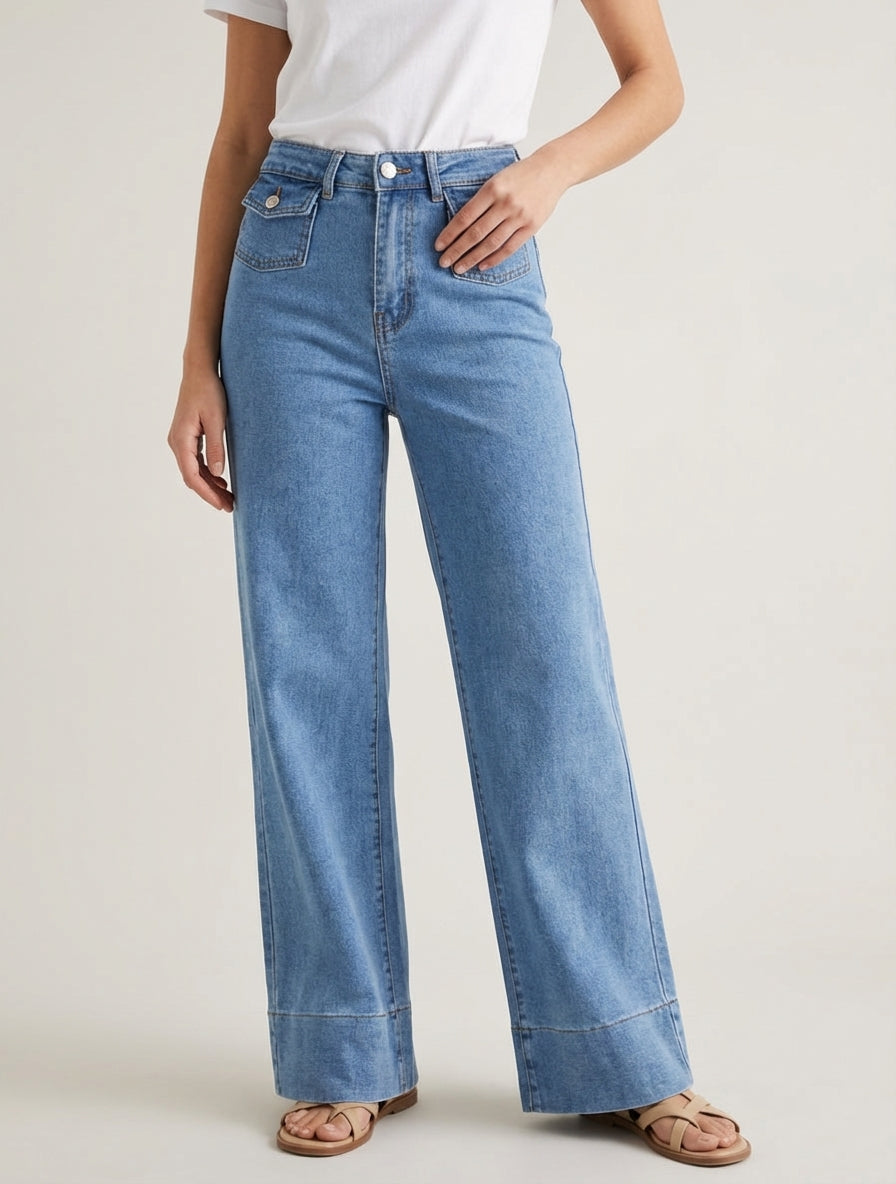 Jean ample à poches plaquées - Bleu clair
