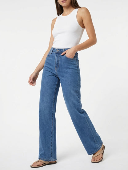 Jean wide leg push-up - Bleu