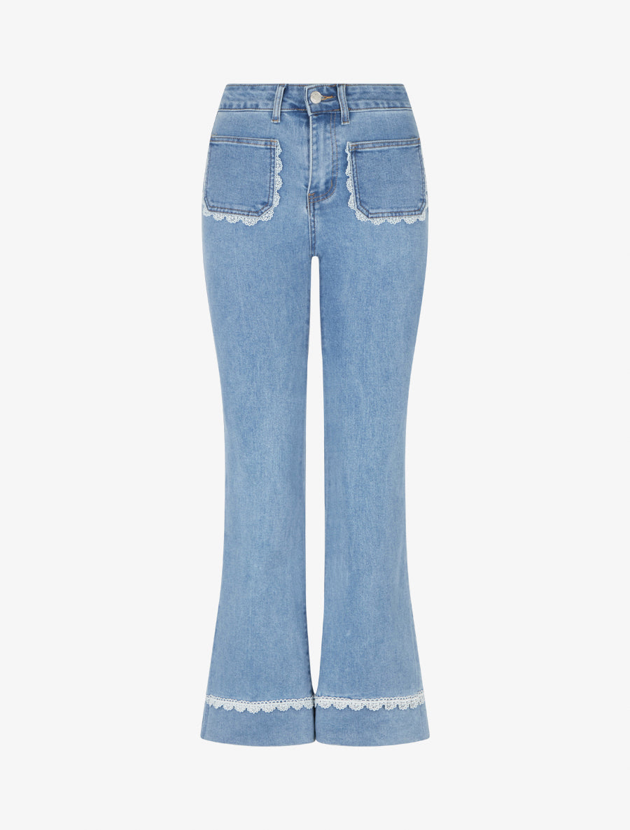 Jean flare à détail dentelle - Bleu - 1