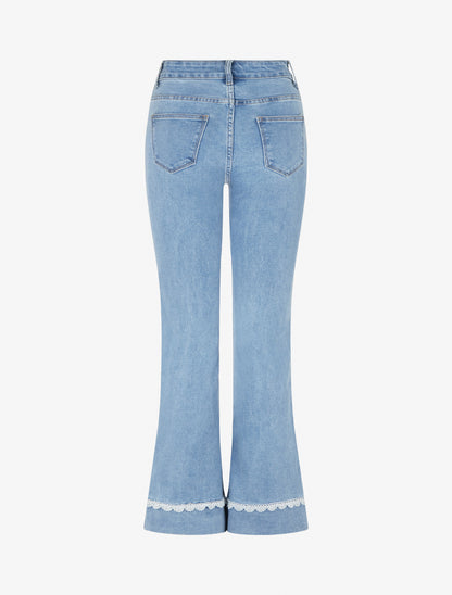 Jean flare à détail dentelle - Bleu - 2
