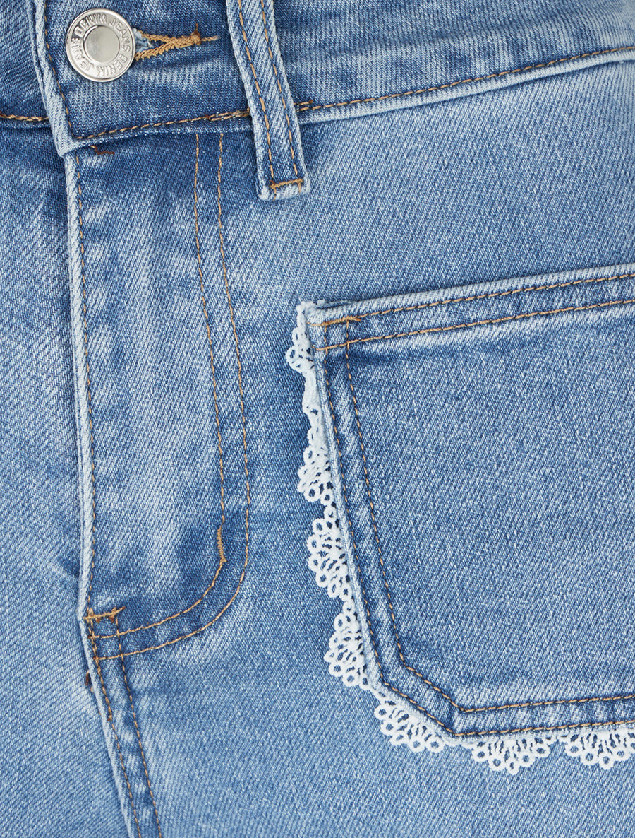 Jean flare à détail dentelle - Bleu - 3