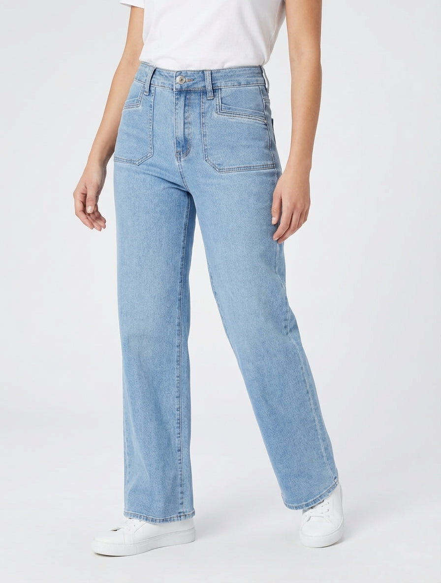 Jean wide leg à 4 poches coupe droite - Bleu