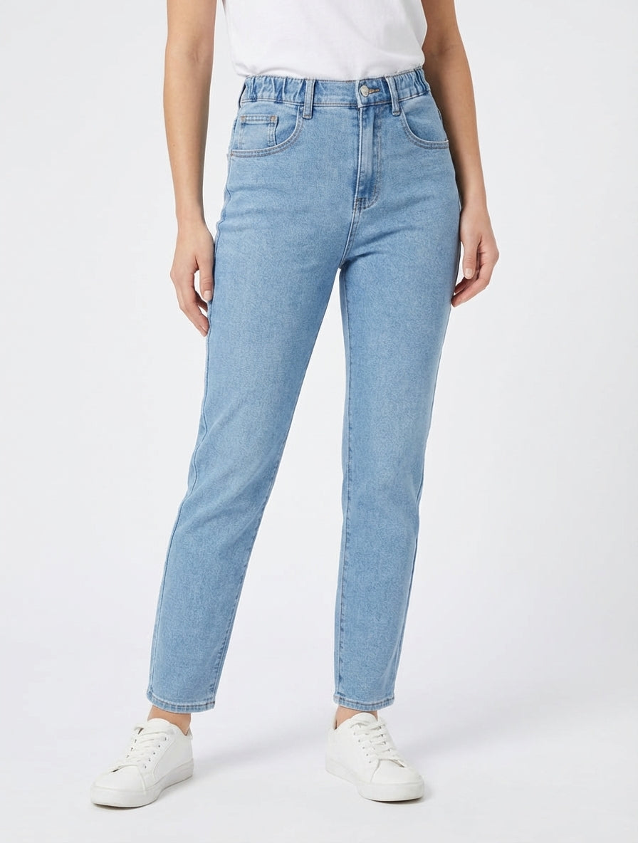 Jean élastiqué coupe mom fit - Bleu