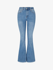Jean à bords frangés coupe flare - Bleu - 1