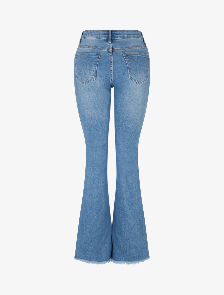 Jean à bords frangés coupe flare - Bleu - 2
