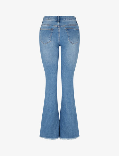 Jean à bords frangés coupe flare - Bleu - 2