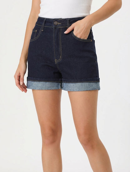 Short en jean à revers - Bleu brut