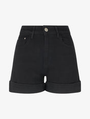 Short uni en jean à revers - Noir - 1