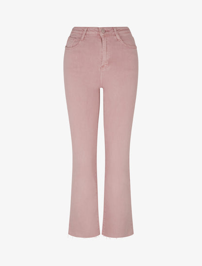 Jean flare taille haute à bords francs - Rose - 1