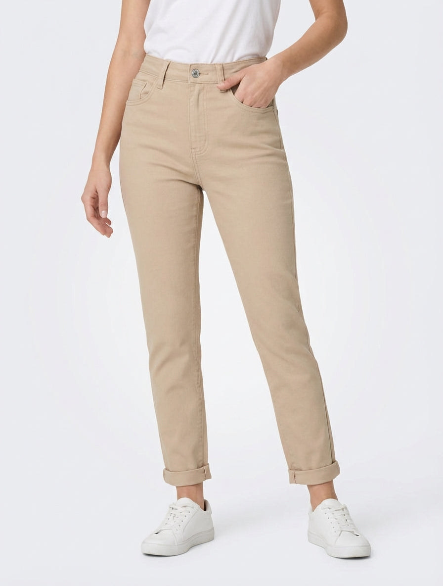 Jean mom taille haute - Beige