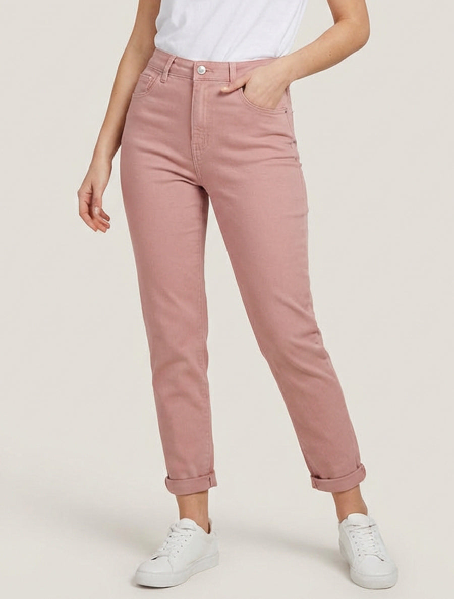 Jean mom taille haute - Vieux rose