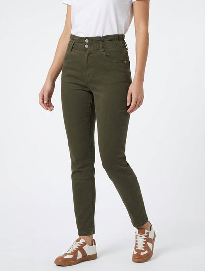 Jean met hoge elastische taille - Kaki