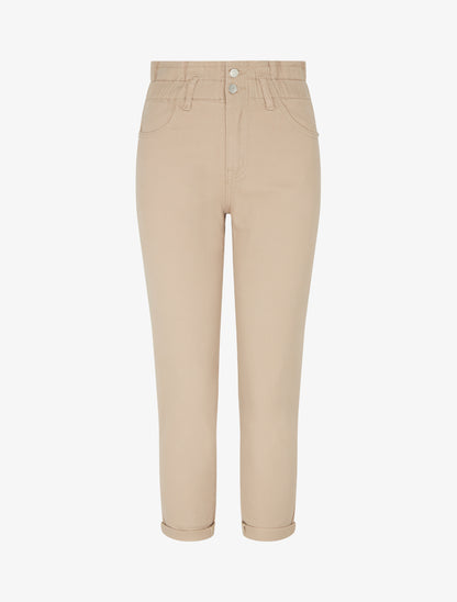 Jean mom taille haute élastiquée - Beige - 1