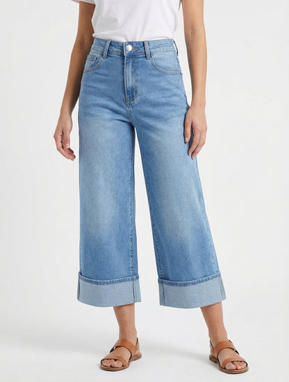 Ruime Bermuda met omslag - Blauw