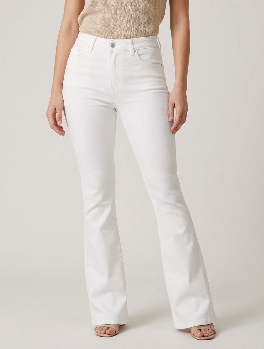 Jean flare push-up à taille haute - Blanc