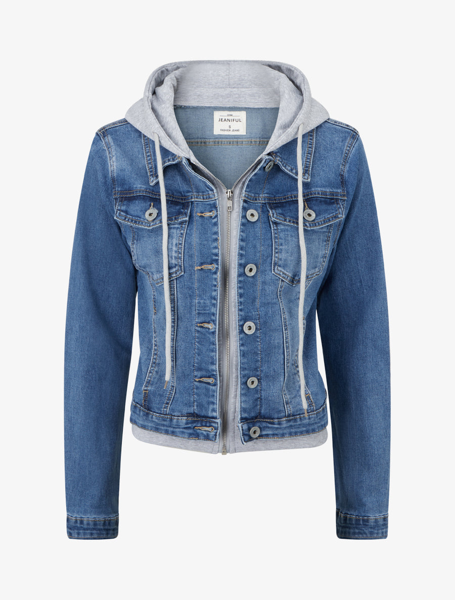 Veste en jean à capuche - Bleu - 1