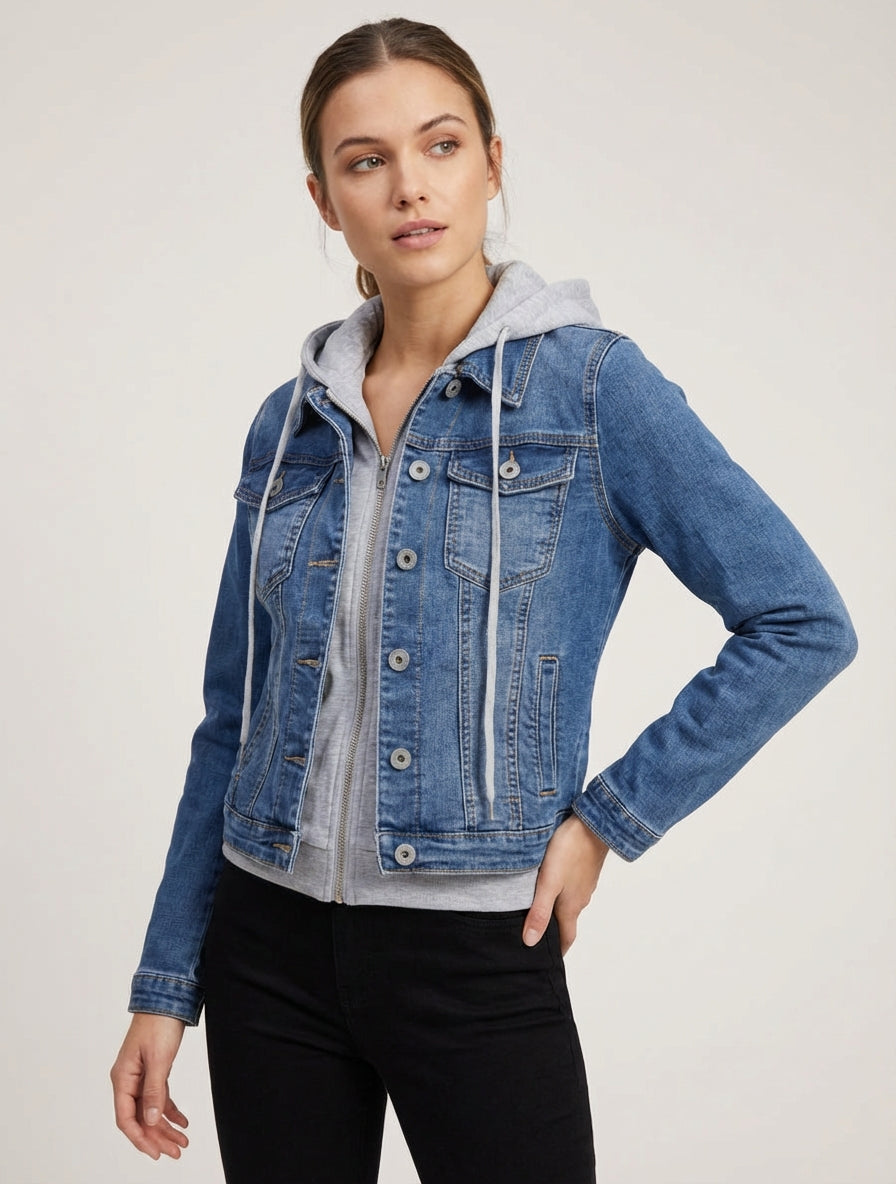 Veste en jean à capuche - Bleu