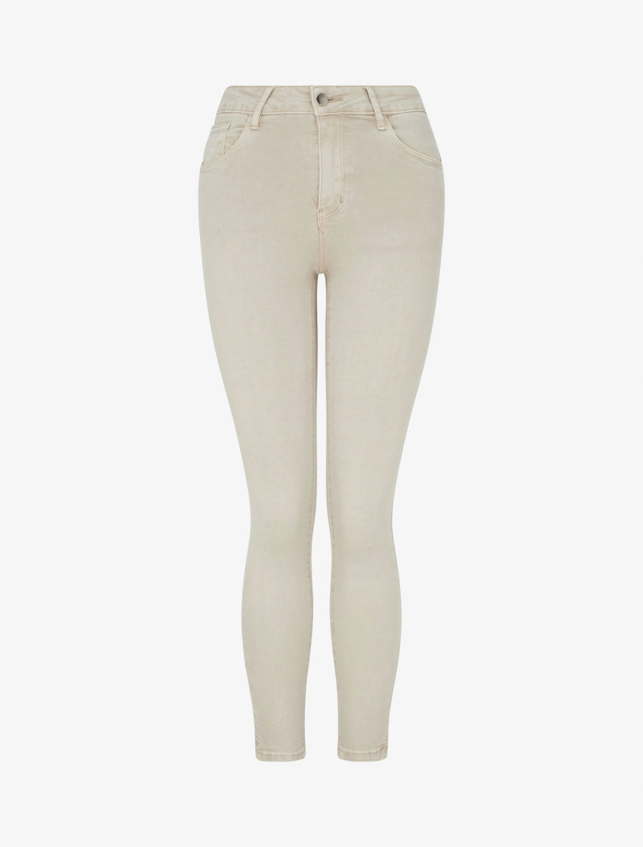 Jean skinny uni à taille standard - Beige - 1