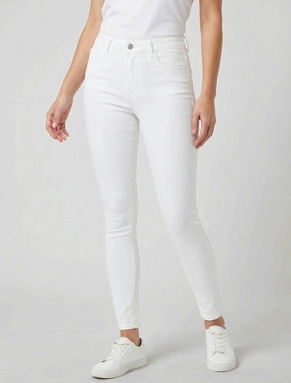 Jean skinny uni à taille standard - Blanc