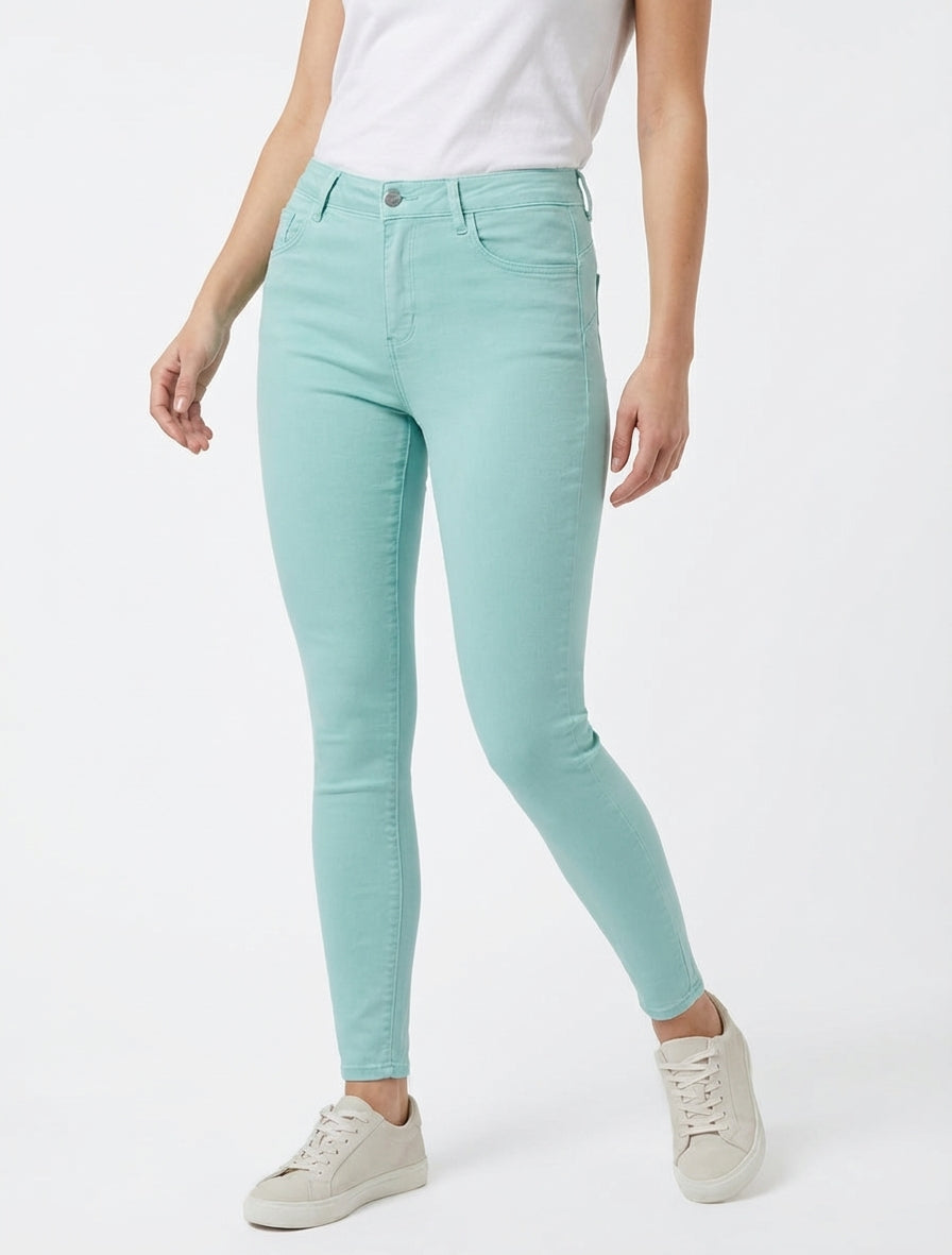 Jean skinny uni à taille standard - Vert d&