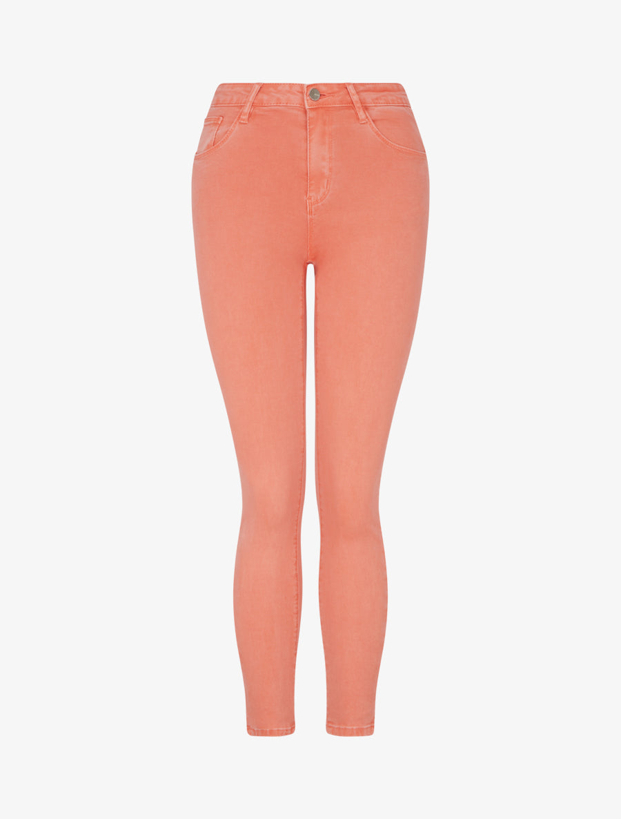Jean skinny uni à taille standard - Corail - 1