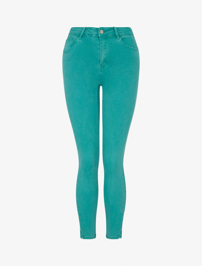 Jean skinny uni à taille standard - Turquoise - 1