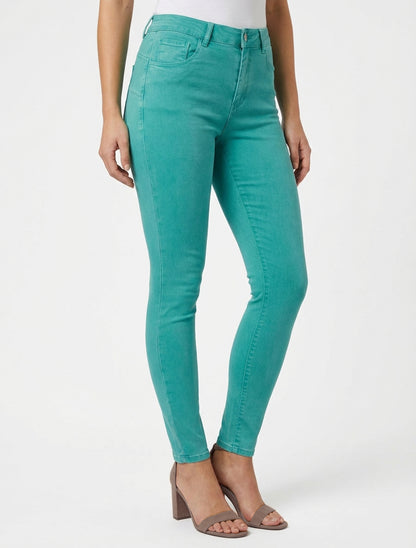 Jean skinny uni à taille standard - Turquoise