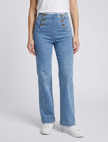 Jean droit style pantalon à pont - Bleu